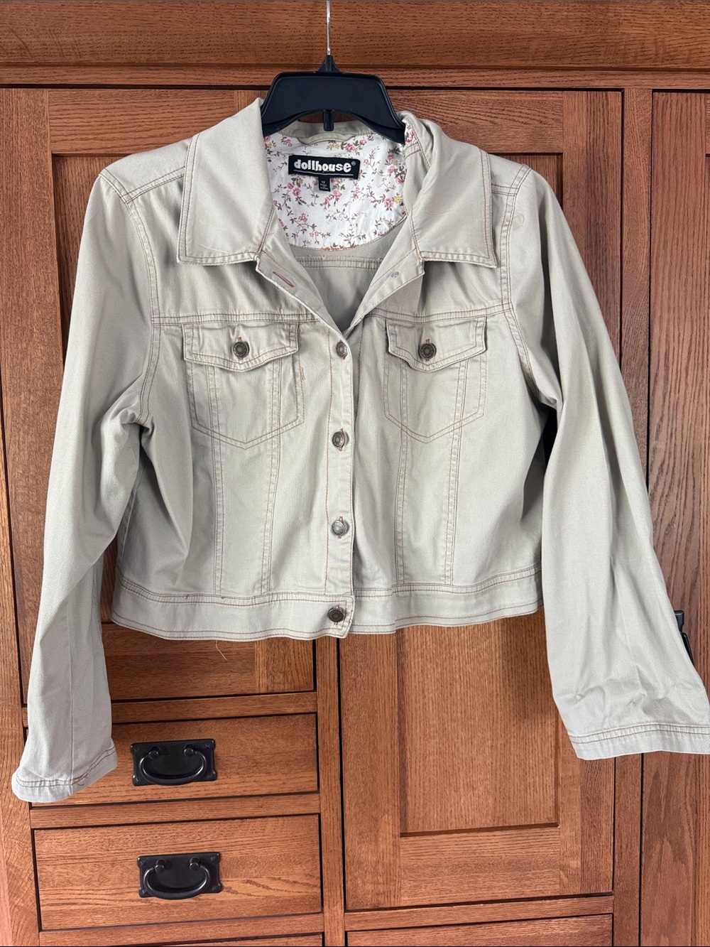 Dollhouse Light Beige Denim Jacket with Floral Lining